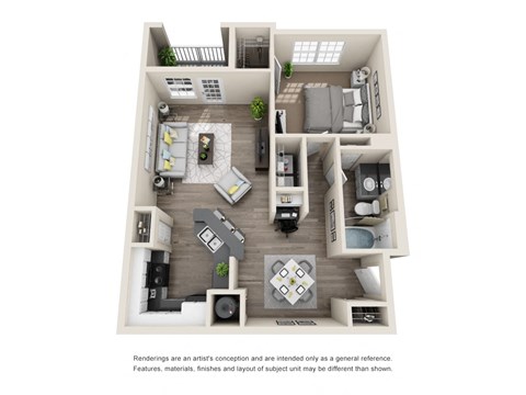 Floor plan for 1 bed, 1 bath, 880 sqft